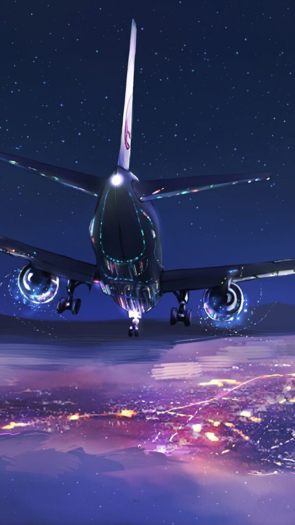 wallpaper para celular de um avião voando em um céu noturno