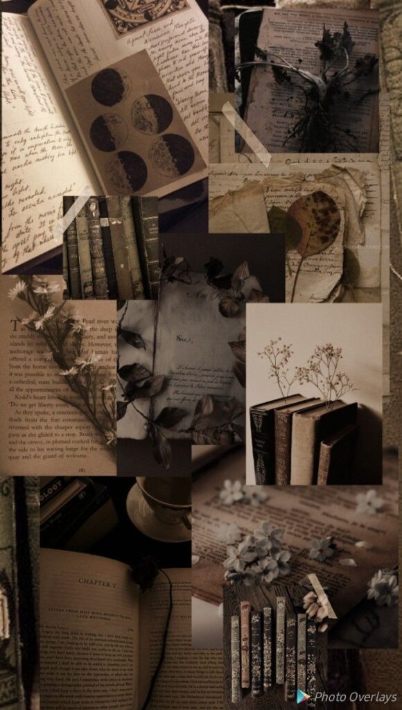 wallpaper para celular de um moodboard de livros vintage