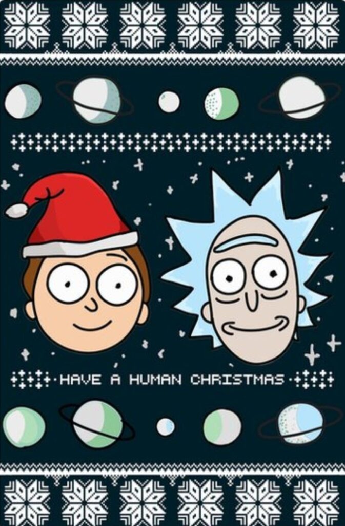 wallpaper de celular rick and morty com temática de natal