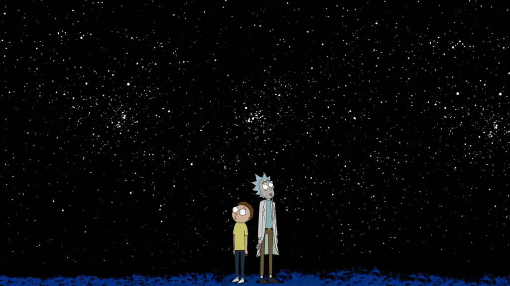 fundo de tela preto para pc com rick an morty no meio 