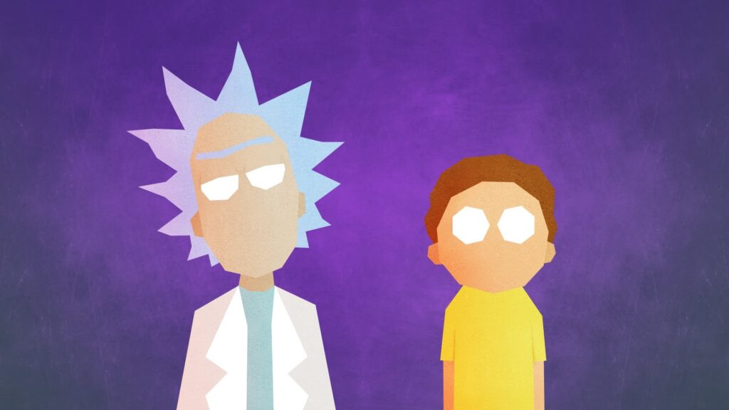 fundo roxo para pc com rick and morty em destaque