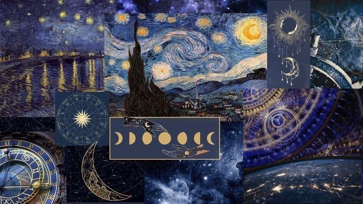 moodboard wallpaper para pc Noite Estrelada de Van Gogh