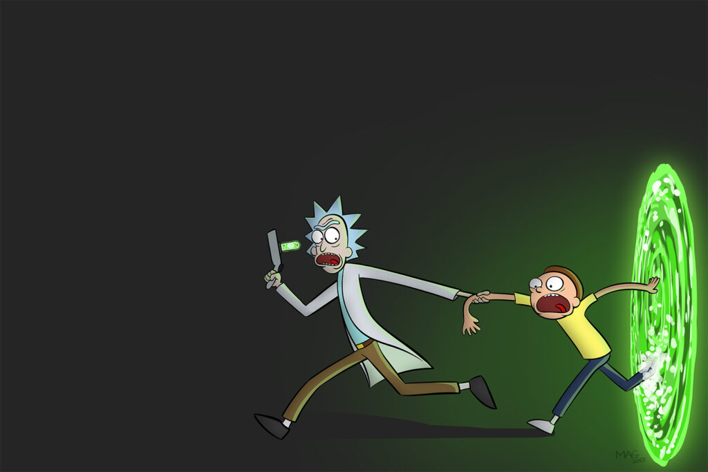 rick and morty correndo nesse wallpaper de pc