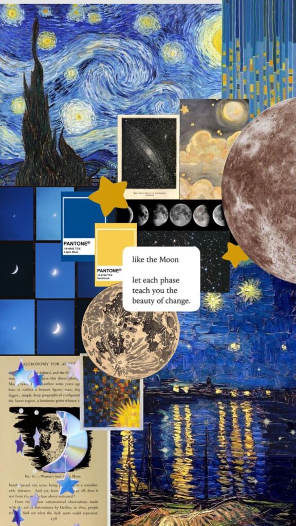 papel de parede para ceular moodboard destacando Noite Estrelada de Van Gogh