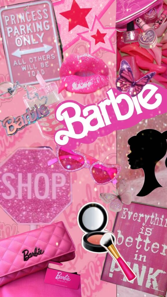 moodboard da barbie para wallpaper de celular