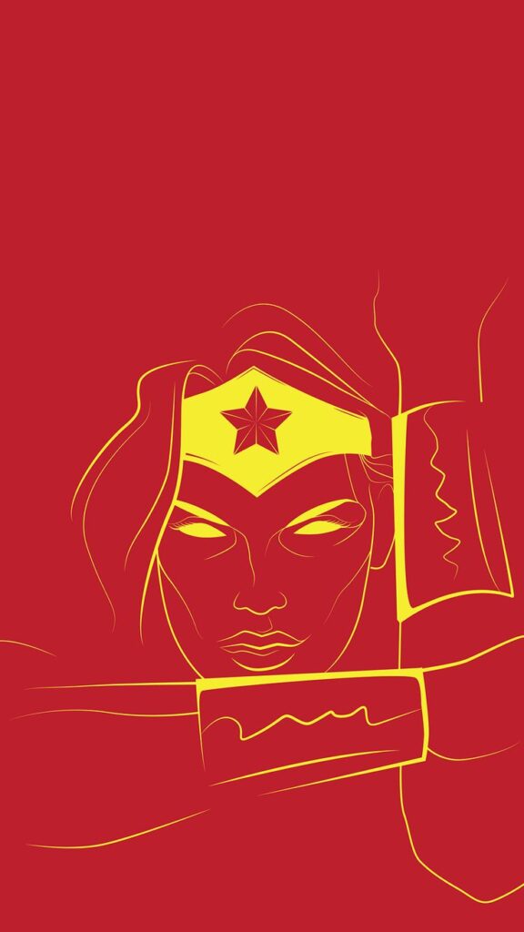 Este wallpaper para celular com fundo vermelho é um tributo à inspiração que a Mulher Maravilha representa para todos