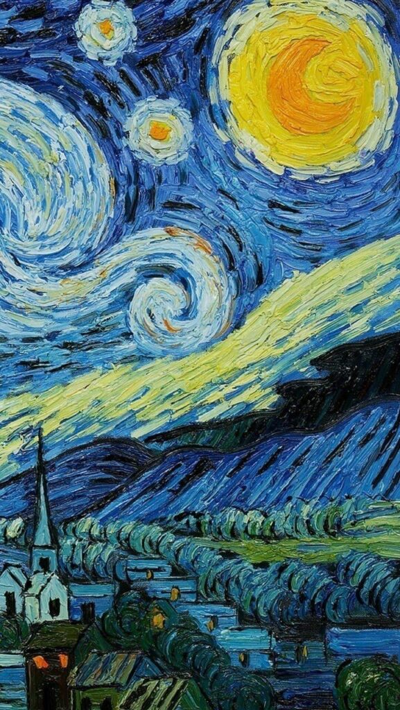 imagem de fundo representando a noite estrelada de van gogh para celular