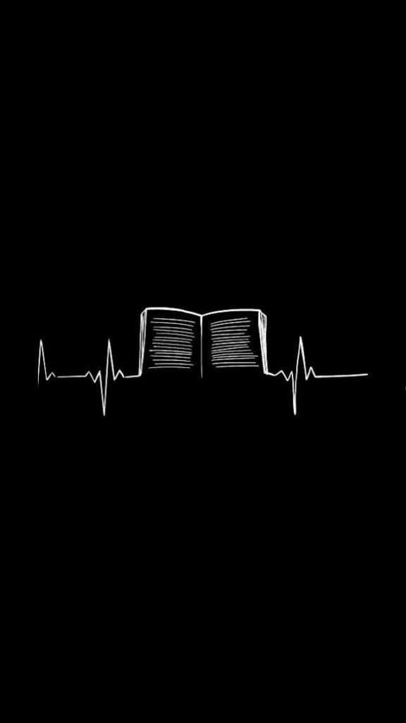 wallpaper preto e branco para celular de livros desenhado pelas batidas do coração