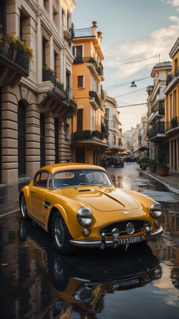 carro clássico amarelo para wallpaper de celular