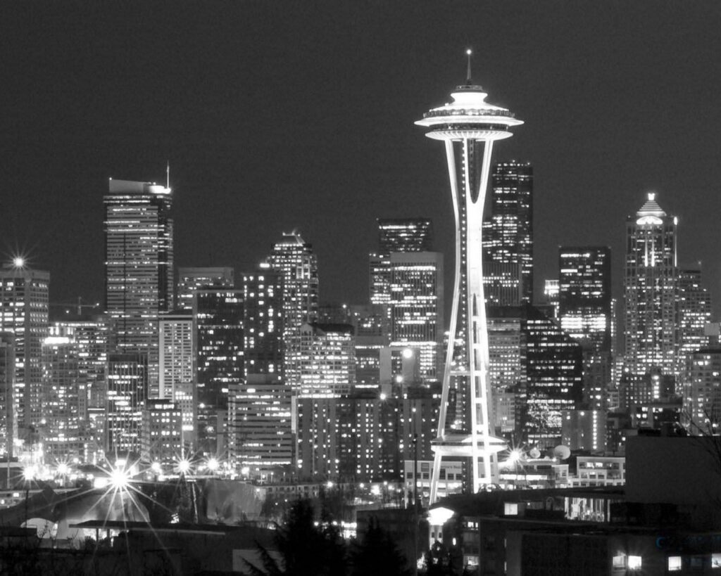 Seattle em preto e branco nesse wallpaper para pc