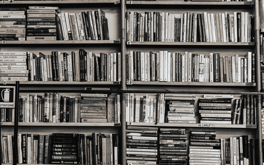 linda estante de livros em preto e branco para wallpaper de pc