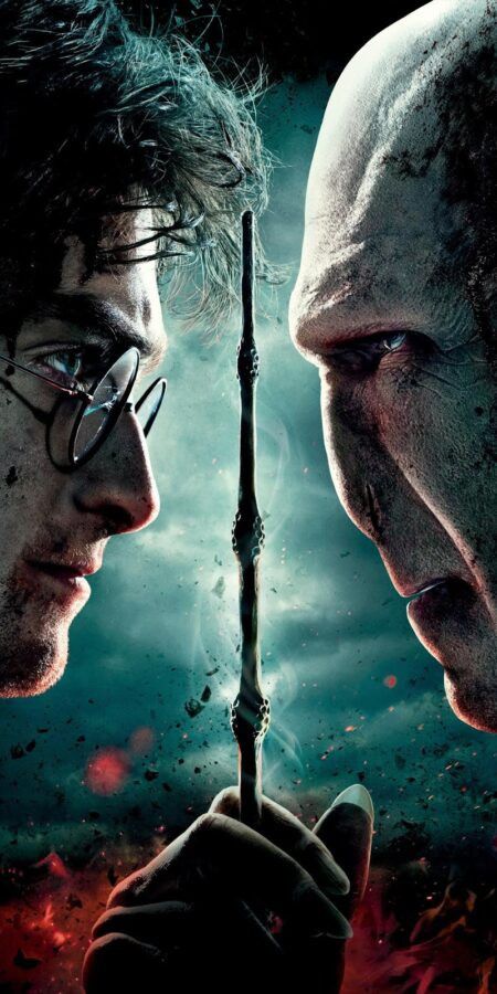 Harry Potter e Voldemort nesse wallpaper para celular de relíquias da morte