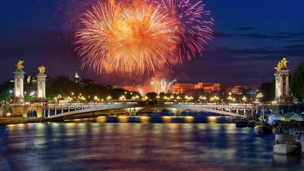 fogos de artifício em paris nesse wallpaper de pc