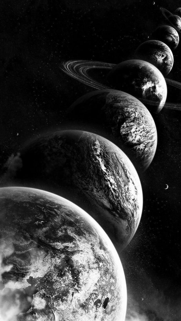 planetas em preto e branco wallpaper para celular