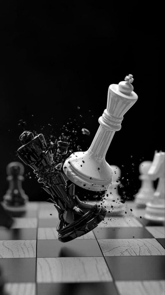 wallpaper preto e branco de peças de xadrez para celular