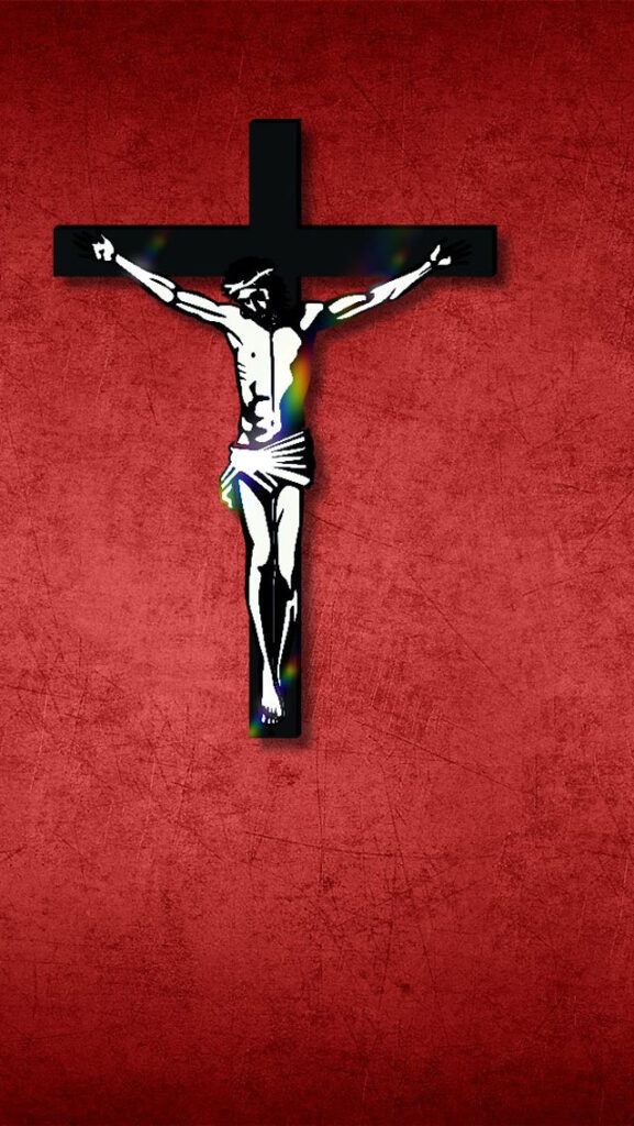 wallpaper para celular de Jesus na cruz com fundo vermelho