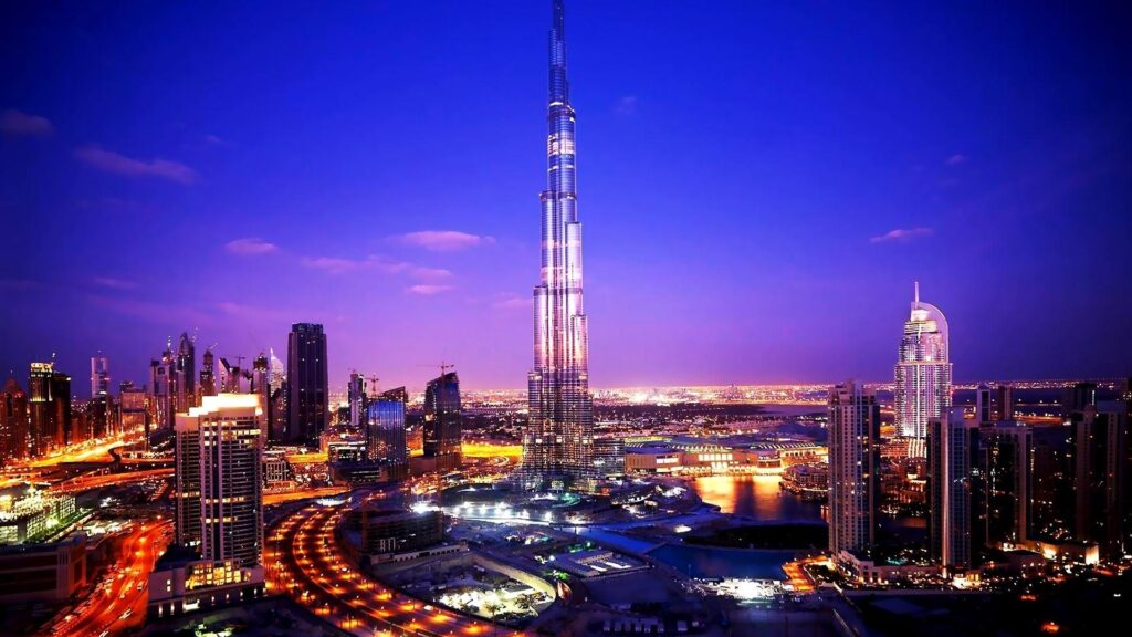 papel de parede de Dubai com lindas luzes e um céu azul