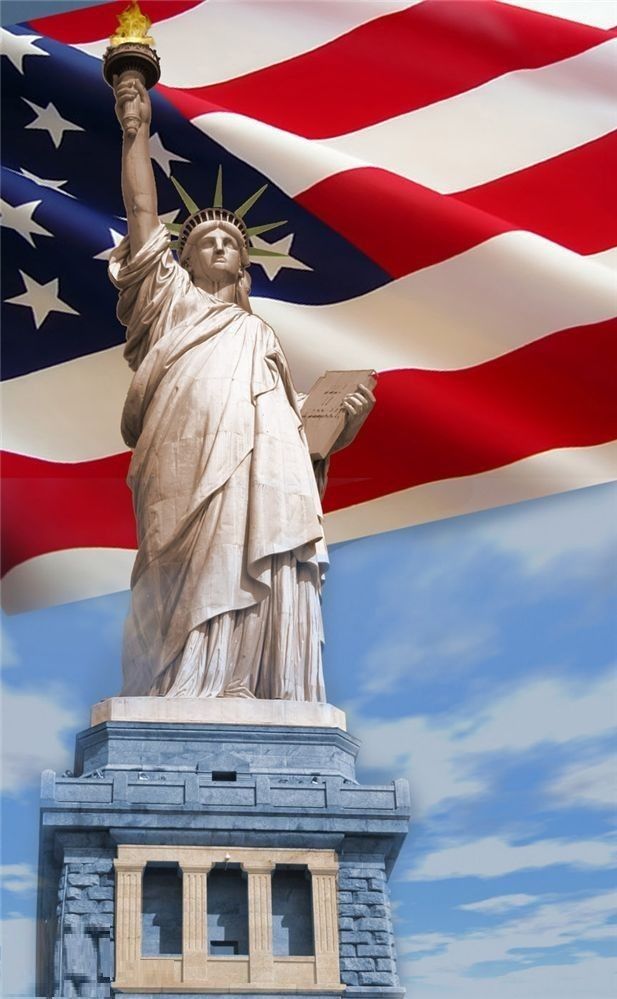 estatua da liberdade e bandeira dos estados unidos para wallpaper de celular