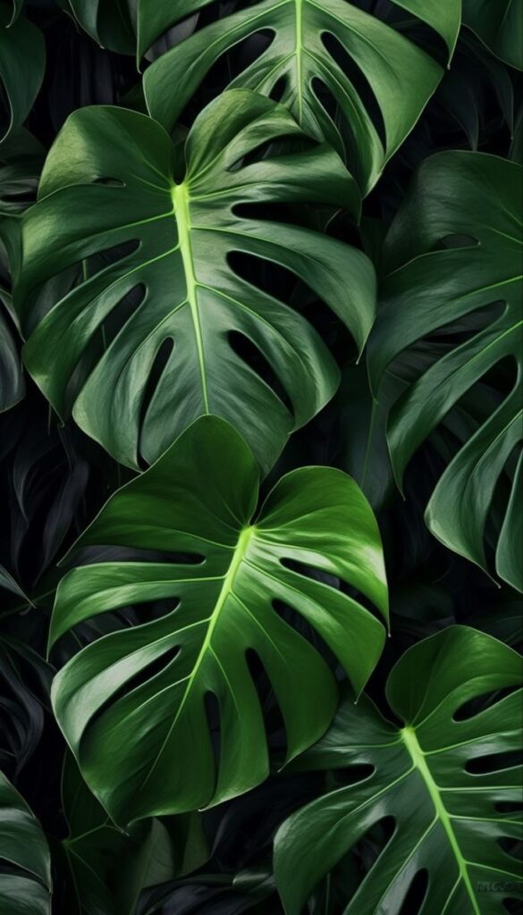 folhas verdes e brilhosas para wallpaper de celular