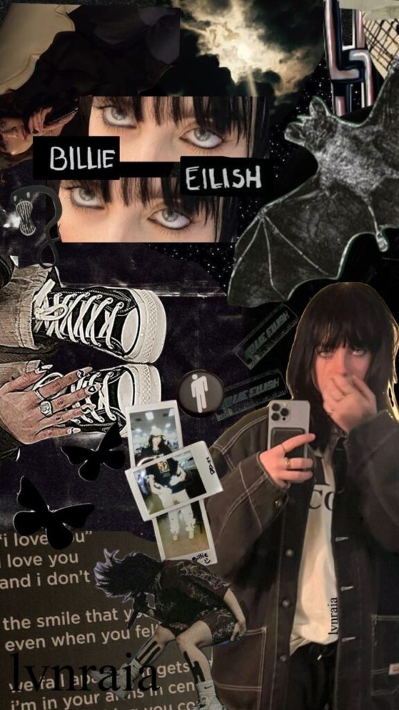 moodboard da Billie Eilish para celular em tons escuros