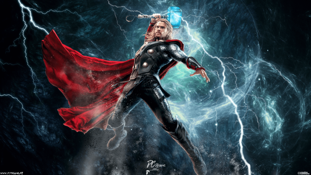 Thor entre a tempestade desferindo raios