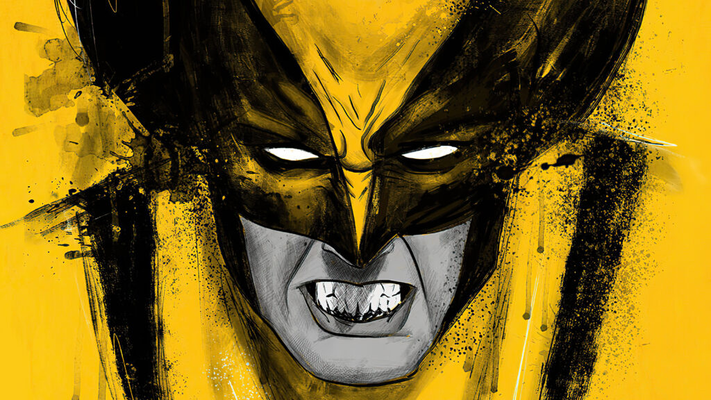 desenho artistico com fundo amarelo do Wolverine