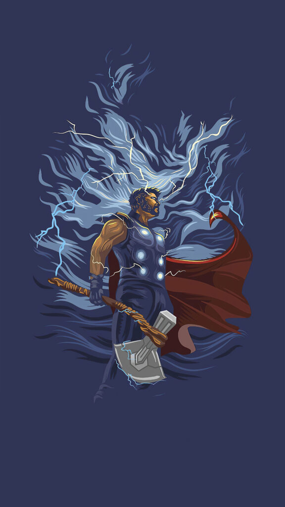 deus nórdico thor com seu martelo machado arte minimalista mobile