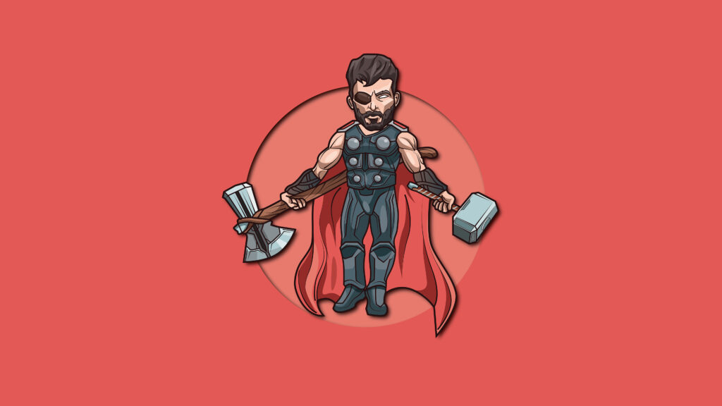 wallpaper em desenho com fundo vermelho de Thor