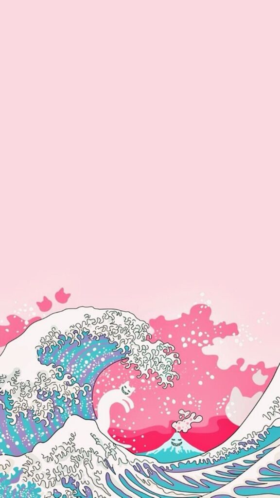 ondas de aguas rosas arte japao